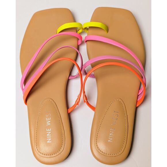 Nine West Darbie Sandals WOMENS SIZE 6M multicolor neon Strappy Square Toe Ring - Picture 4 of 8
